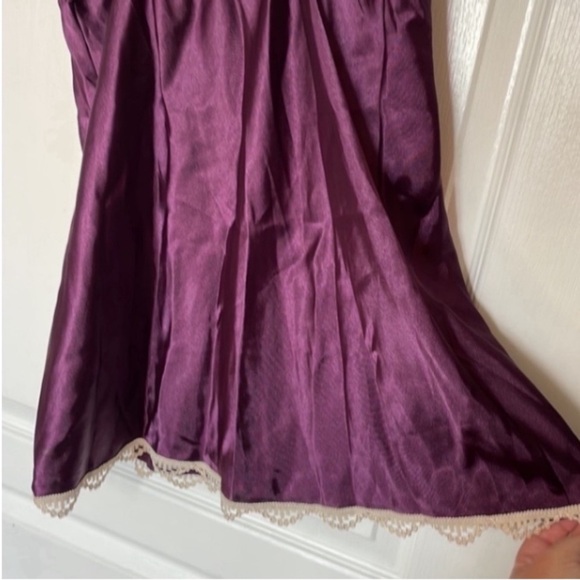 Gillian O’Malley Nighty Satin Purple Burgundy Tan Lace Nightgown 90s Y2K Vintage - Picture 8 of 17